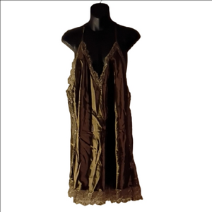 NWT Plus SizeElegant Lace Trimmed Brown Nightgown/ Slip Dress, By Avid Love